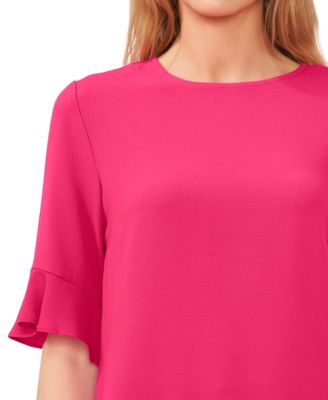 Women's Ruffled-Cuff 3/4-Sleeve Crew Neck Top
