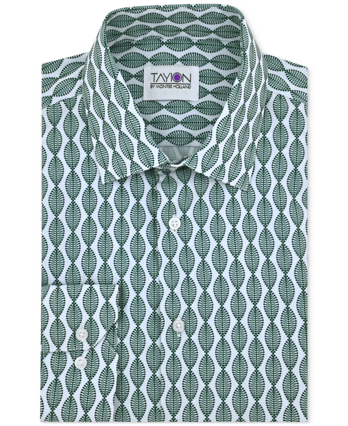 Men's Leaf-Print Dress Shirt - Wht Grnd W/ Green Leaf Print