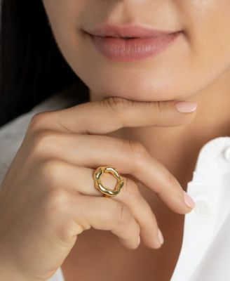 Tarnish Resistant 14K Gold-Plated Open Circle Hammered Ring
