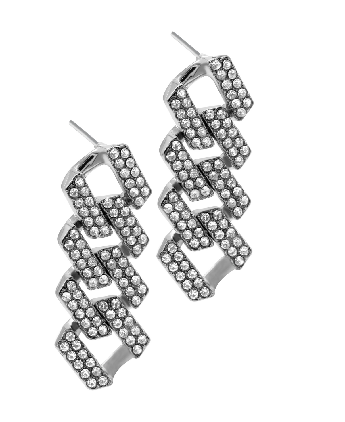 Silver-Plated Edgy Cuban Chain Crystal Drop Earrings - Silver