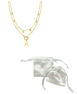 Tarnish Resistant 14K Gold-Plated Confetti and Paperclip Layered Initial Toggle Necklace