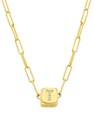 14K Gold-Plated Initial Cube Paperclip Necklace