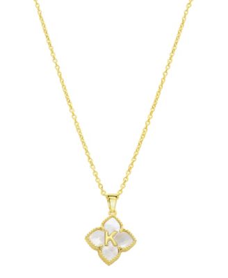 14K Gold-Plated White Mother-of-Pearl Initial Floral Necklace