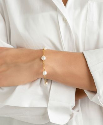 Tarnish Resistant Adjustable Station Cultured Freshwater Pearl Bracelet