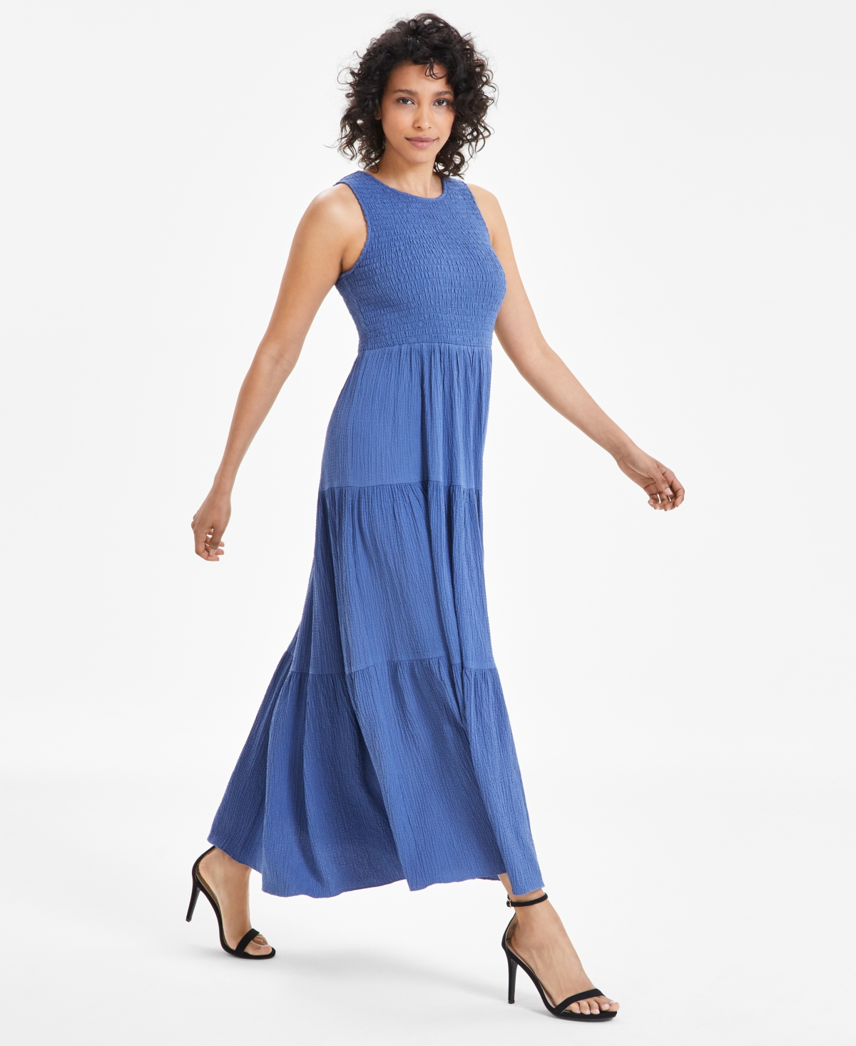 Shop Anne Klein Women's Smocked Bodice Maxi Dress In Blue Jay