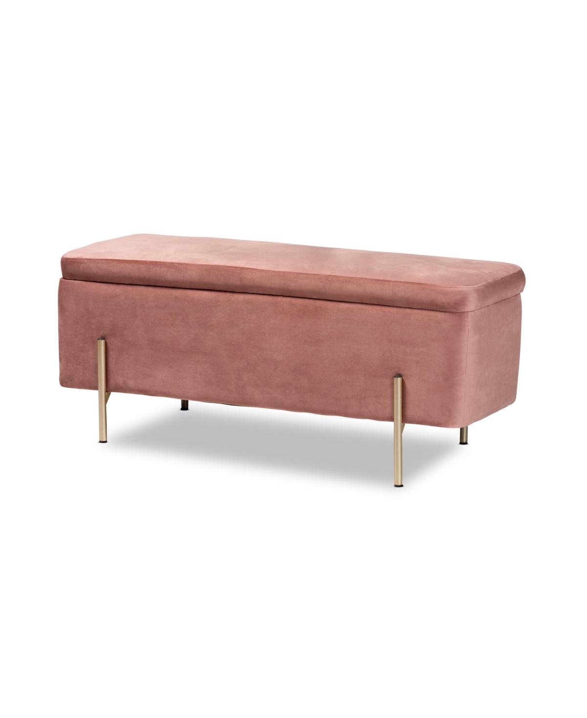 Baxton Studio Rockwell Contemporary Glam And Luxe Velvet Fabric Upholstered And Finished Metal Storage Bench In Blush Pink,gold