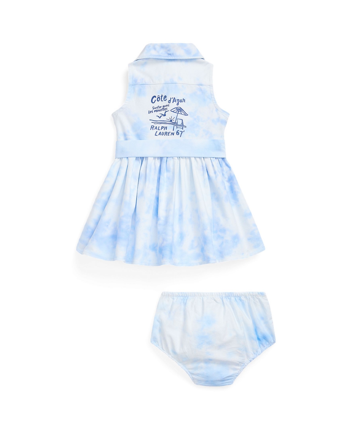 Shop Polo Ralph Lauren Baby Girls Belted Graphic Shirtdress And Bloomer Set In Blue Tie Dye