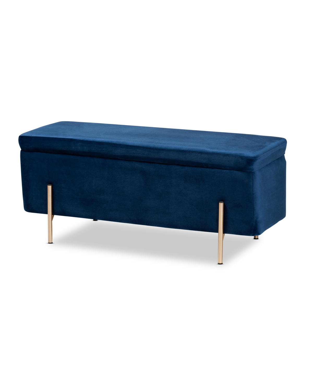 Baxton Studio Rockwell Contemporary Glam And Luxe Velvet Fabric Upholstered And Finished Metal Storage Bench In Navy Blue,gold