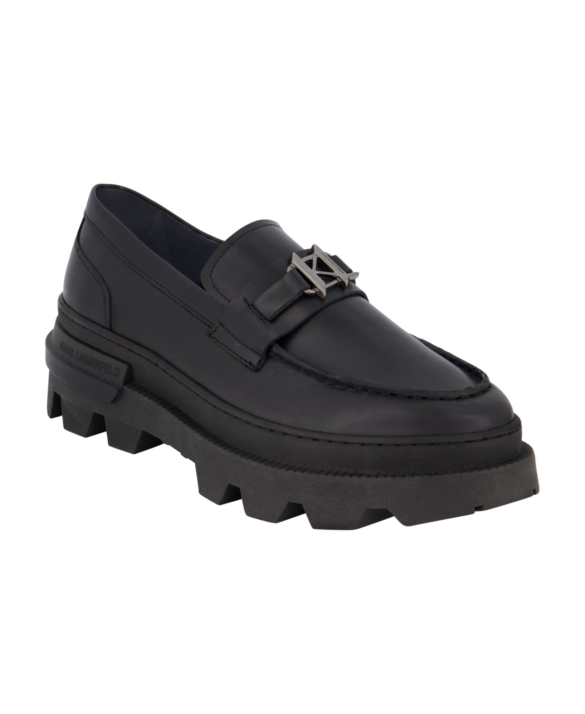 Shop Karl Lagerfeld Men's Leather Lug Sole Loafers In Black