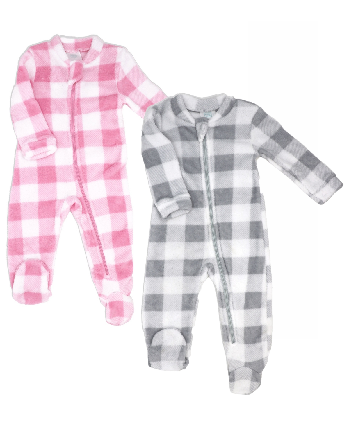 Shop Baby Mode Baby Girls Fleece Zippered Footies, Pack Of 2 In Pink And Gray