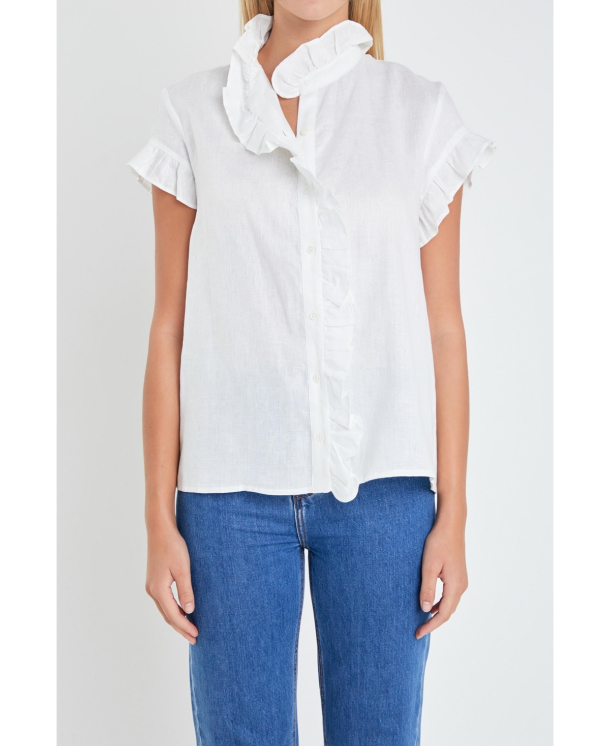 Women's Linen Ruffle Shirt - Off white