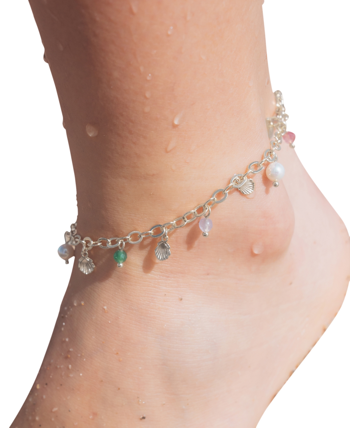 Sterling Forever Gold-Tone orTone Cultured Pearl And Glass Bead Charm Truvy Anklet - Silver