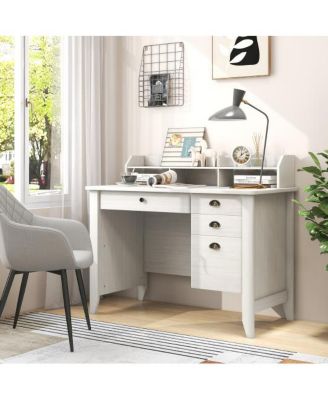 Vintage like Computer Desk with Storage Shelves and 4 Drawers