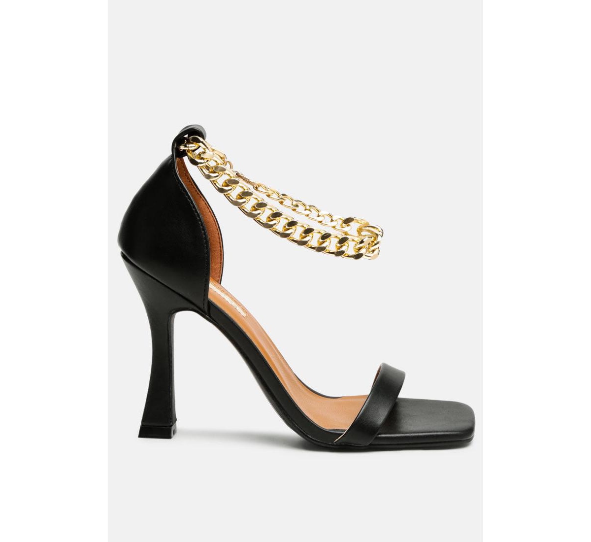 venusta metallic chain detail spool heel sandals - Green