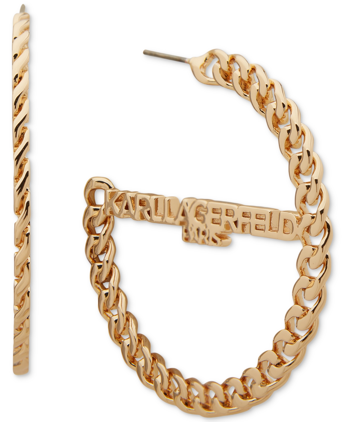 Shop Karl Lagerfeld Logo Medium Hoop Earrings, 1.83" In Gold