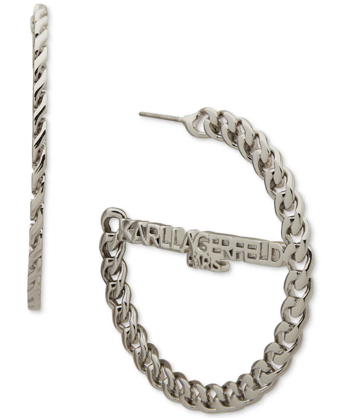 Shop Karl Lagerfeld Logo Medium Hoop Earrings, 1.83" In Silver