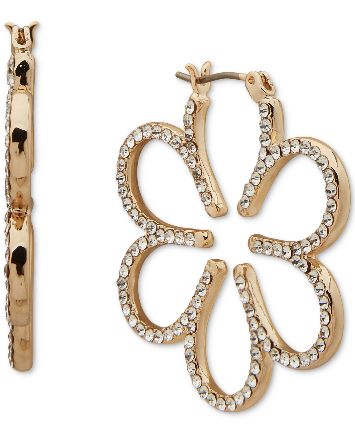 Shop Karl Lagerfeld Gold-tone Crystal Pave Flower Medium Hoop Earrings, 1.38" In Crystal Wh