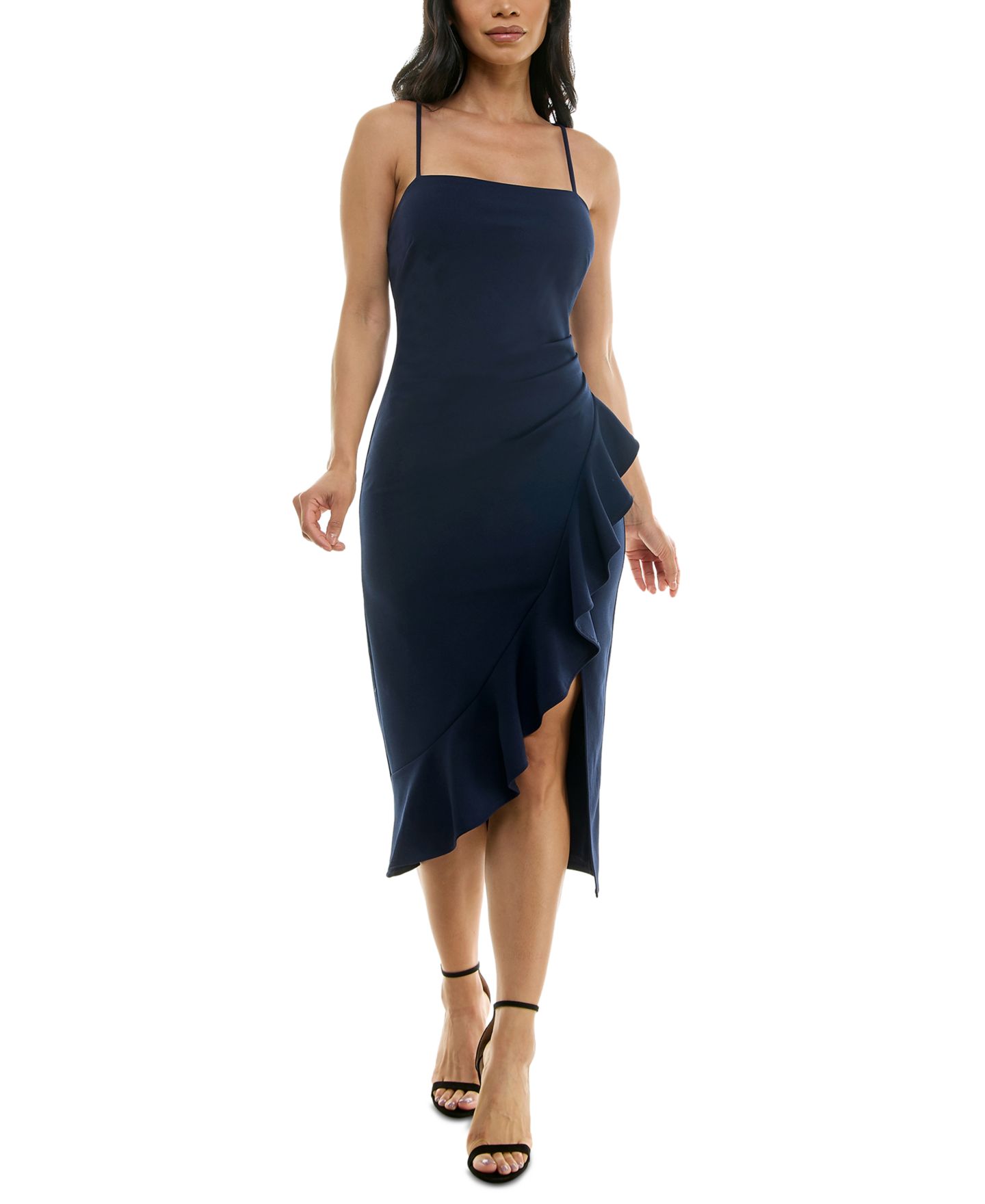 Женское платье Emerald Sundae Juniors' Ruffled Side-Slit Midi, цвет: Тёмно-синий — фото 1