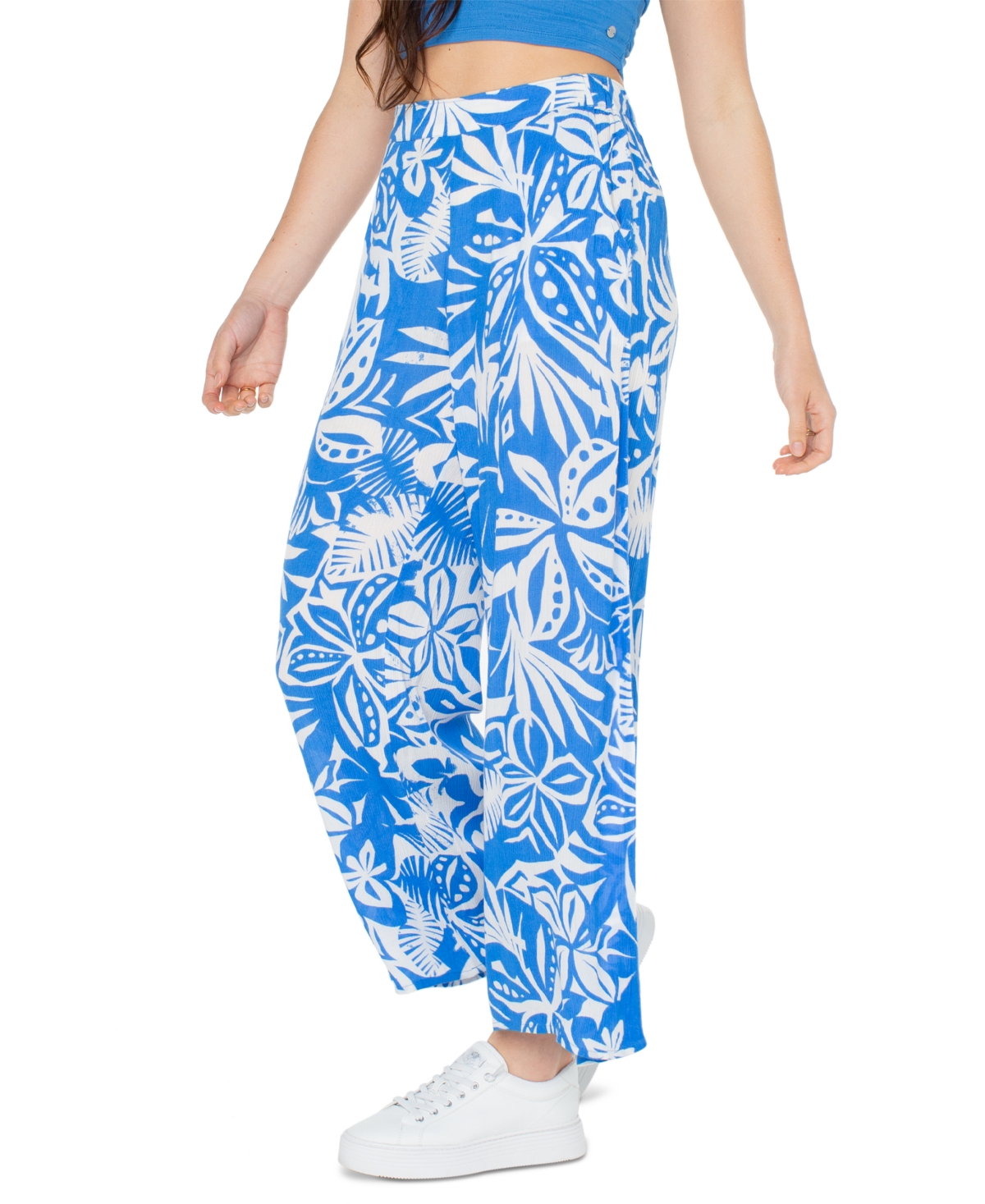 Shop Roxy Juniors' Midnight New Avenue Wide-leg Pants In Campanula Selva Floral