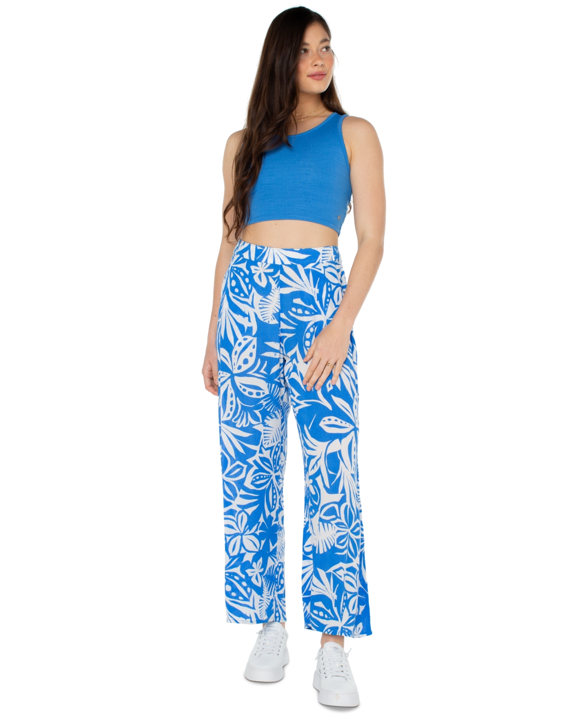 Shop Roxy Juniors' Midnight New Avenue Wide-leg Pants In Campanula Selva Floral