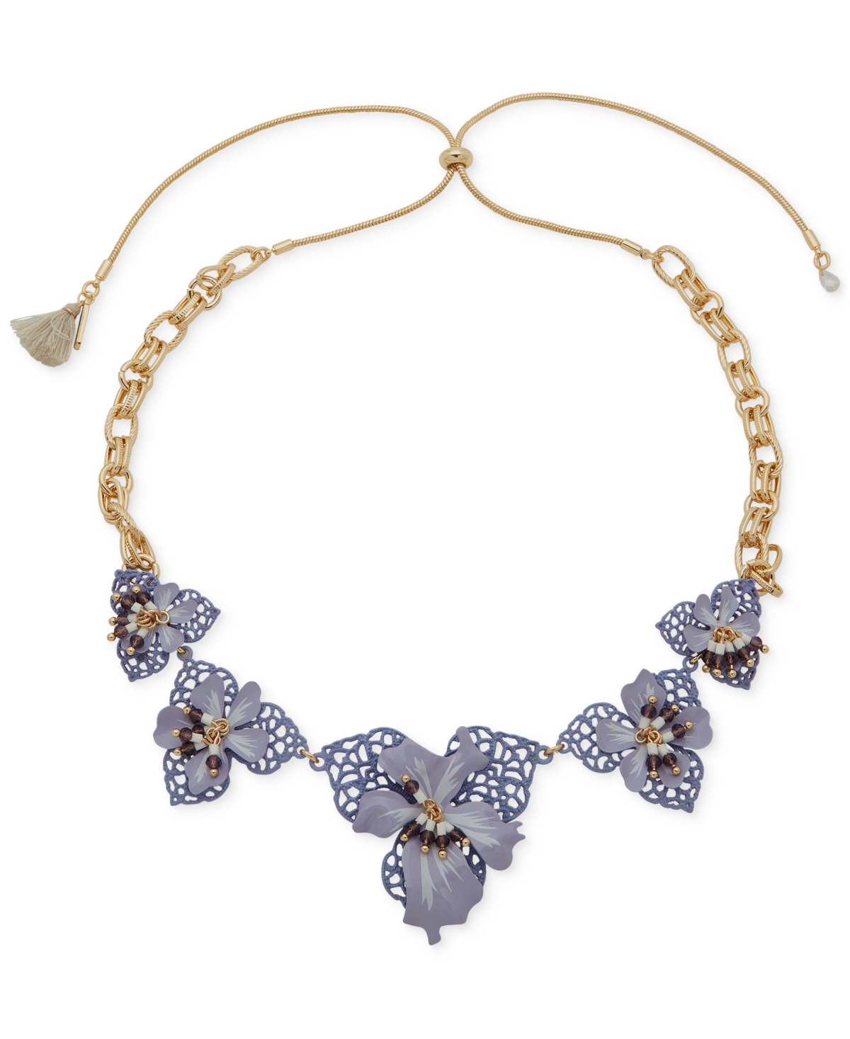 Shop Lonna & Lilly Gold-tone Beaded 3d Openwork Flower 16" Adjustable Statement Necklace In Purple
