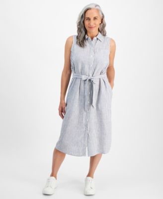 Style & Co - Petite Solid Sleeveless Shirt Dress