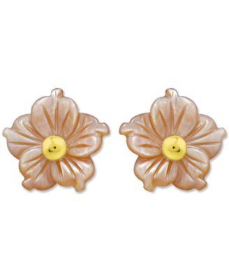 Mother of Pearl Flower Stud Earrings in 18k Gold-Plated Sterling Silver