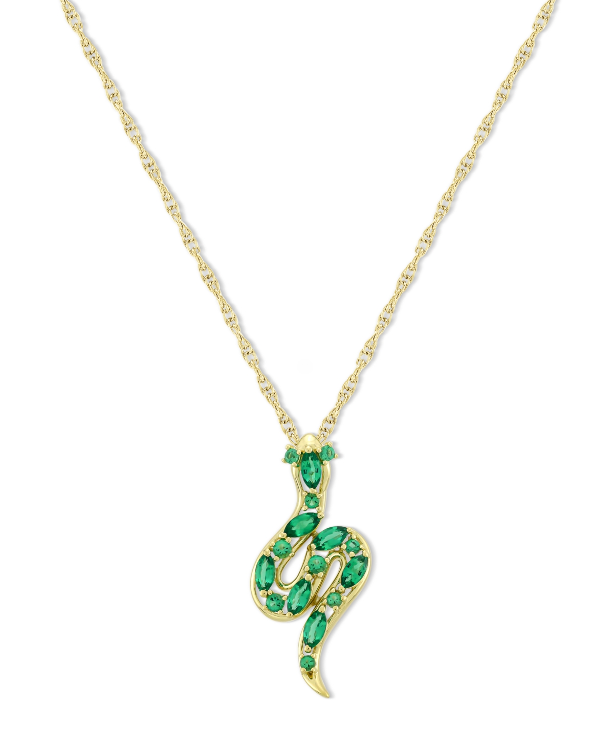 Lab-Grown Emerald Snake 18" Pendant Necklace (5/8 ct. t.w.) in 14k Gold-Plated Sterling Silver - Emerald