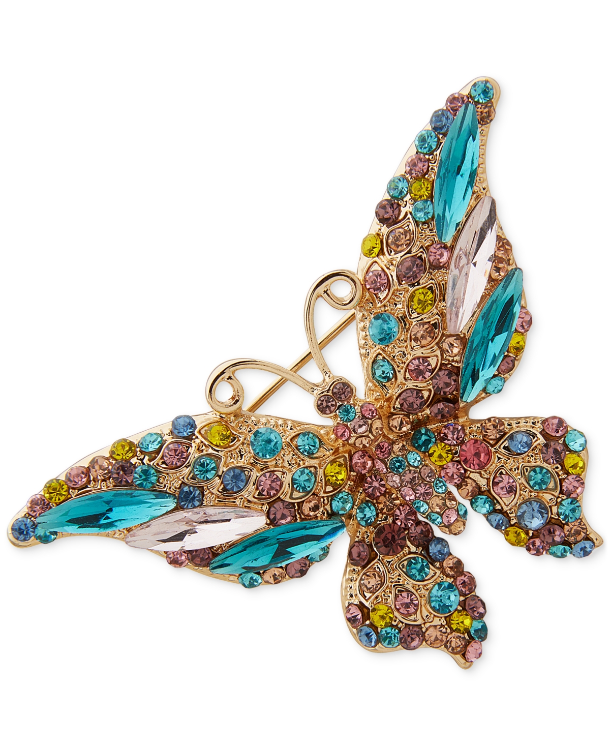 Gold-Tone Multicolor Crystal Flying Butterfly Pin - Multi
