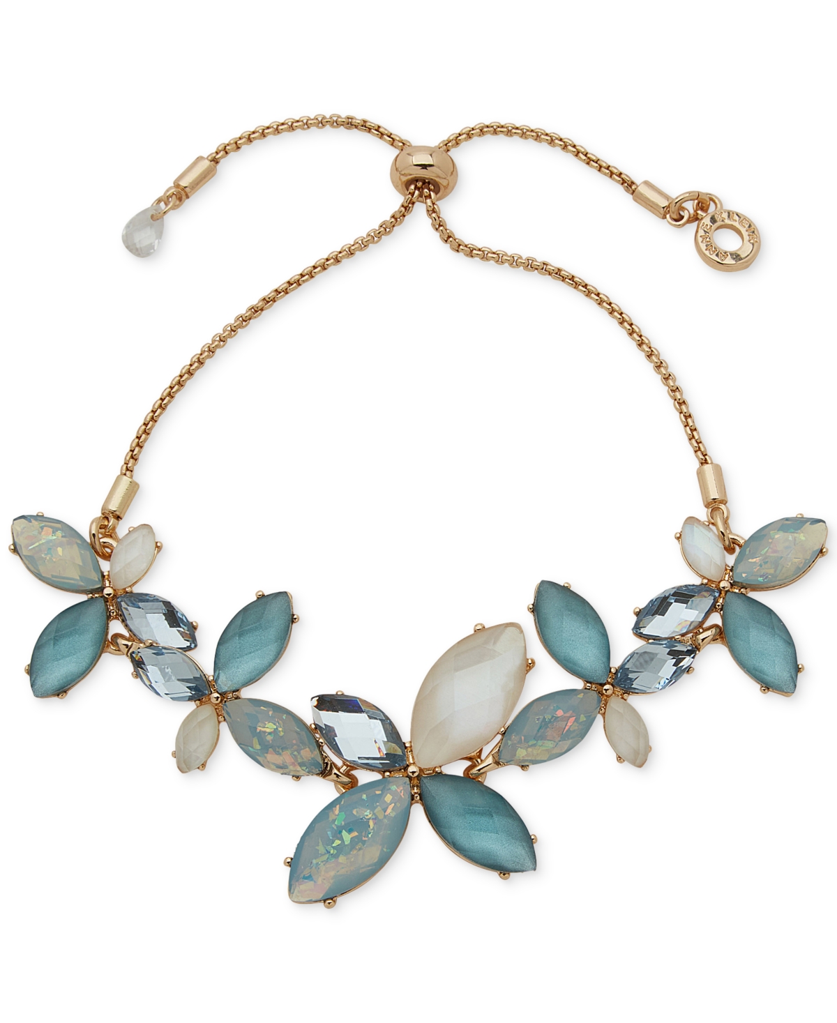 Shop Anne Klein Gold-tone Mixed Stone Flower Slider Bracelet In Blue