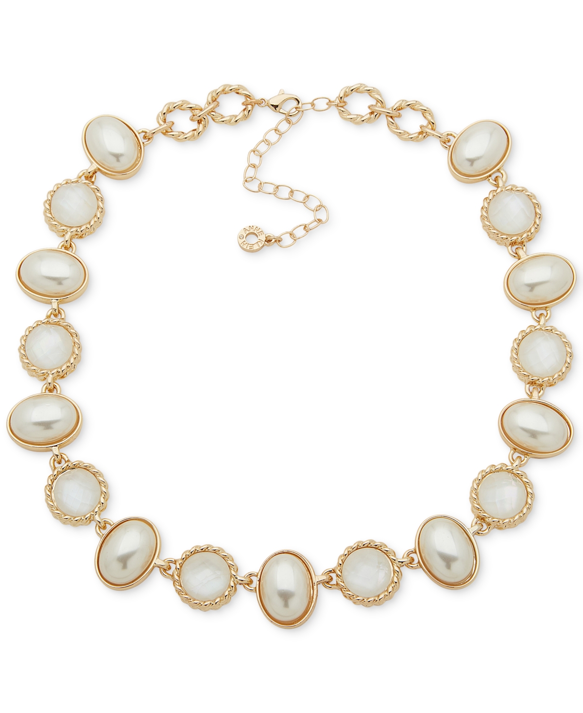 Shop Anne Klein Gold-tone White Stone & Mother-of-pearl Collar Necklace, 16" + 3" Extender