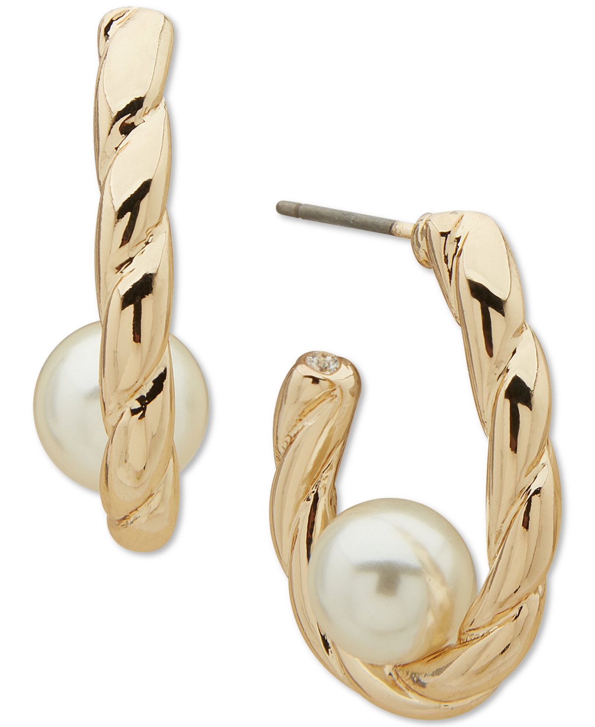 Shop Anne Klein Gold-tone Imitation Pearl Twisted C-hoop Earrings