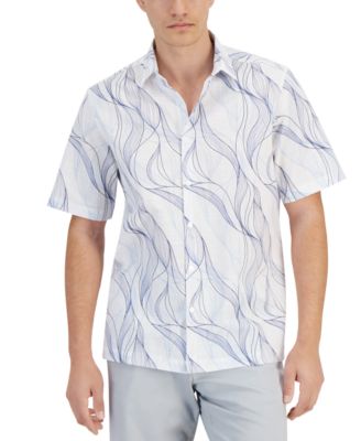 Alfani - Men's Regular-Fit Abstract Wave-Print Button-Down Shirt