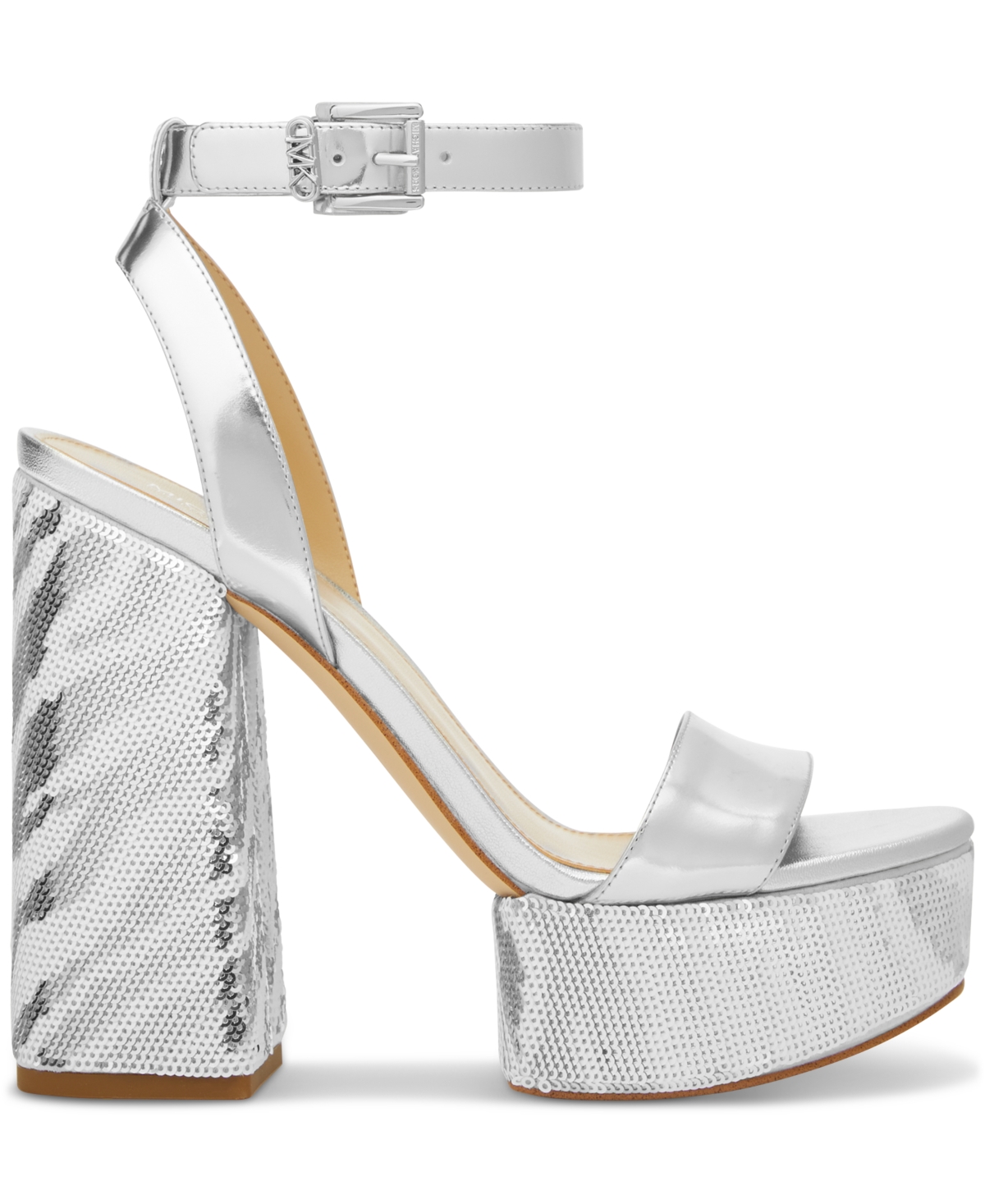 Michael Michael Kors Women's Ashton Zebra Sequin High Heel Platform Sandals - Silver