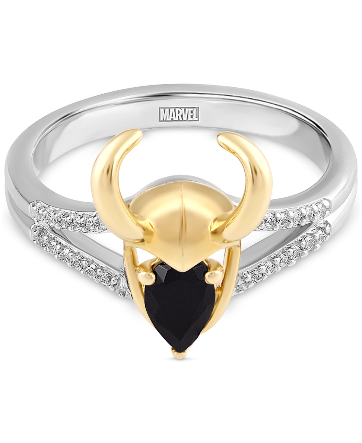 Shop Wonder Fine Jewelry Onyx & Diamond (1/20 Ct. T.w.) Loki Ring In Sterling Silver & Gold-plate In Two Tone S