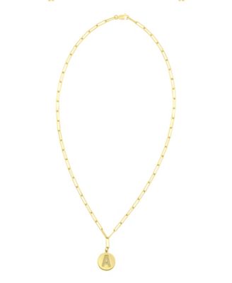 Tarnish Resistant 14K Gold Plated Pave Crystal Initial Disc Paperclip Necklace