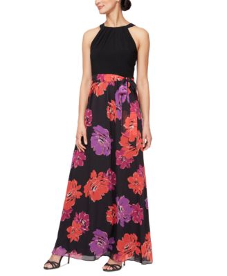 SL Fashions - Women's Halter Mixed-Media Maxi Dress