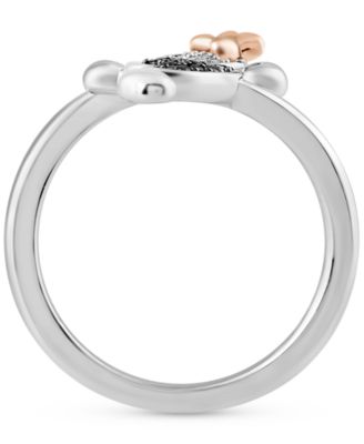 Disney Black & White Diamond Minnie & Mickey Mouse Bypass Ring (1/5 ct. t.w.) in Sterling Silver & Rose Gold-Plate