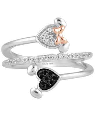 Wonder Fine Jewelry Disney Black & White Diamond Minnie & Mickey Mouse Wrap Ring (1/6 ct. t.w.) in Sterling Silver & Rose Gold-Plate