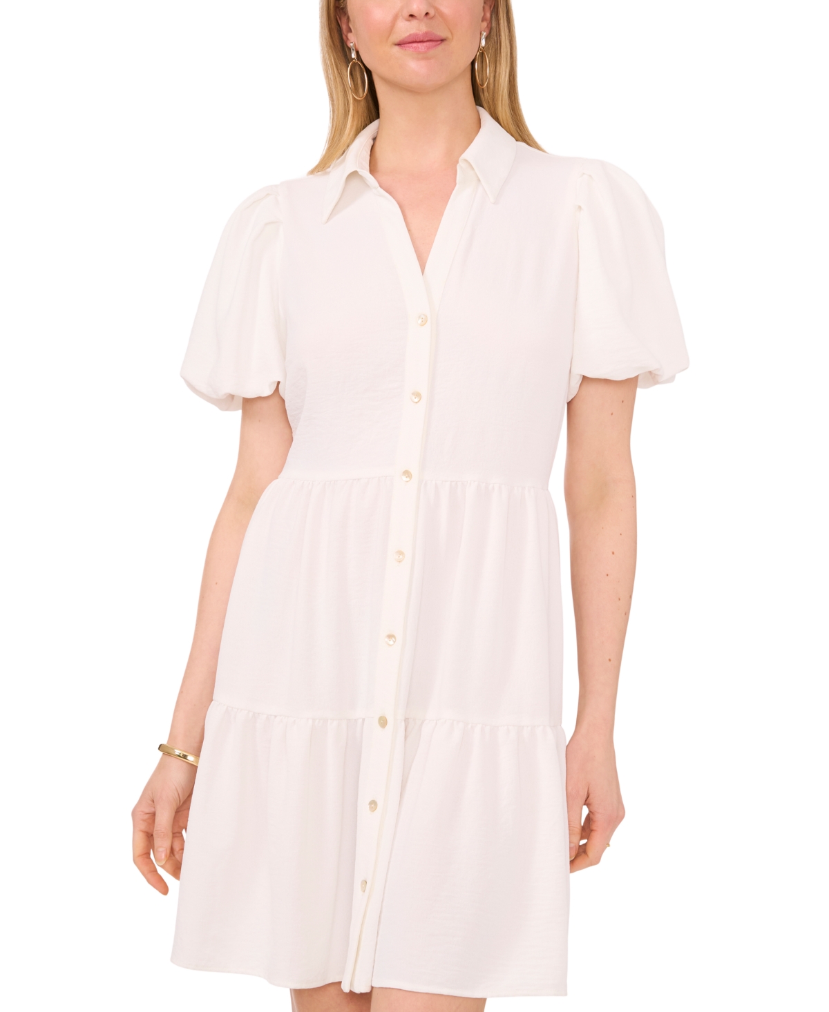 Shop Msk Women's Puff-sleeve Fit & Flare Shirtdress In Ivory