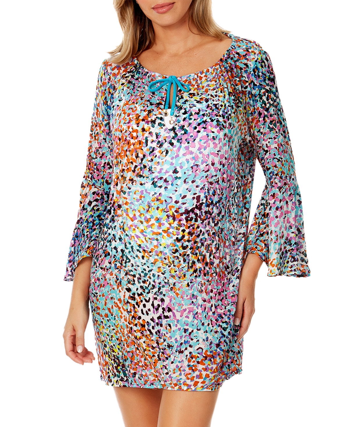 Women's Scoop-Neck Bell-Sleeve Cover-Up Tunic - Multi Color