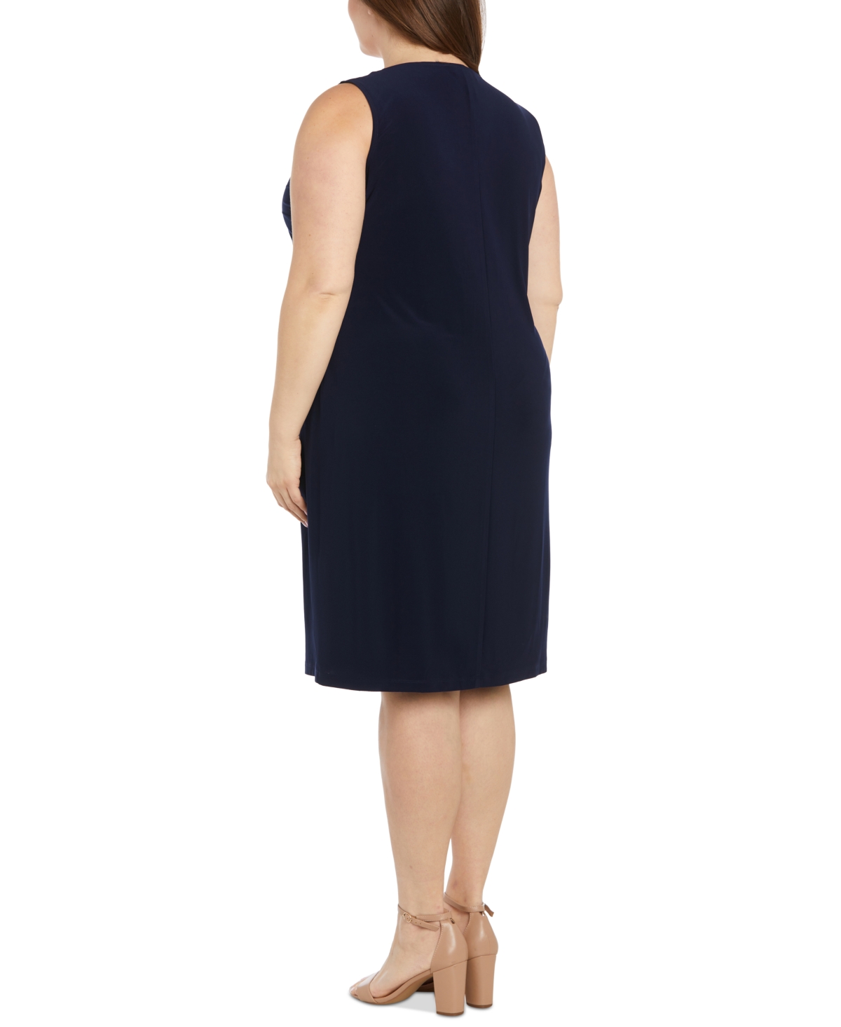 Shop R & M Richards Plus Size Floral Mesh Jacket And Contrast-trim Sleeveless Dress In Navy,pink