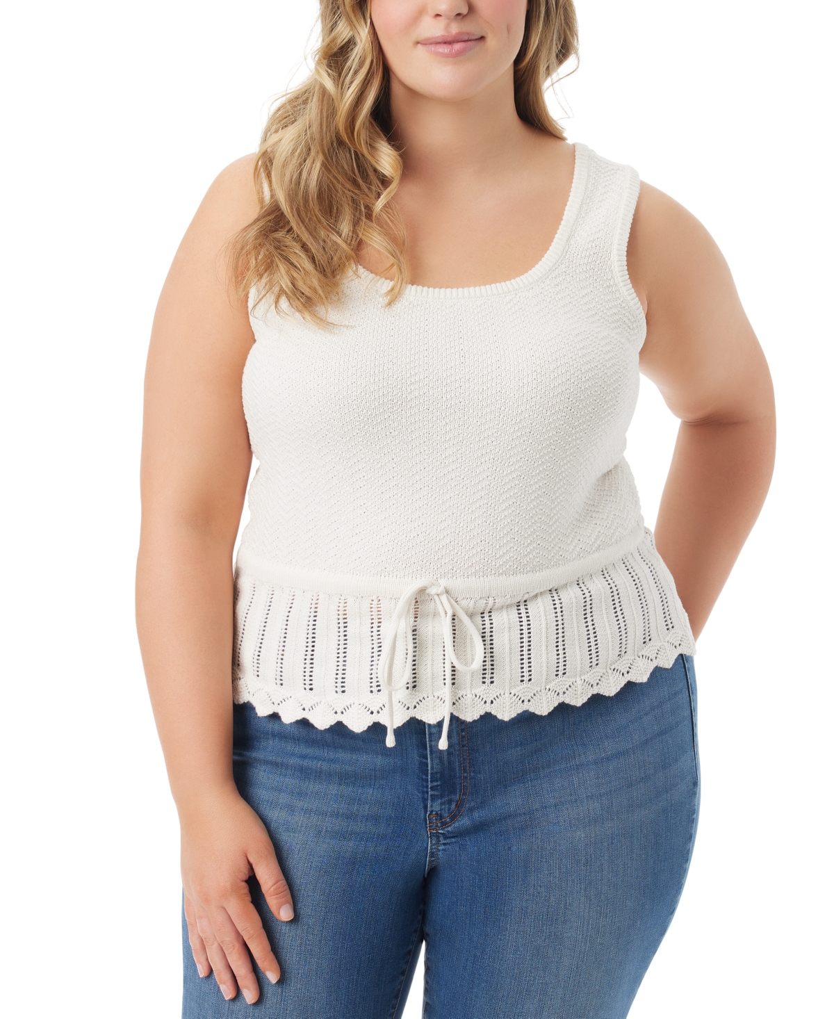 Shop Jessica Simpson Trendy Plus Size Sierra Drawstring Sweater Tank Top In Gardenia