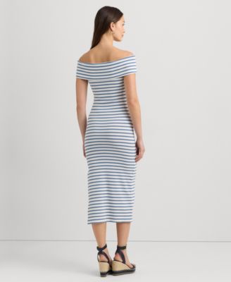 Lauren Ralph Lauren Women's Striped Off-the-Shoulder Midi Dress