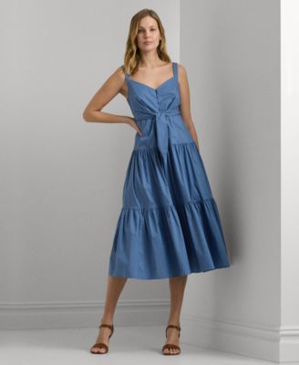 Lauren Ralph Lauren - Women's Cotton-Blend Tie-Front Tiered Dress