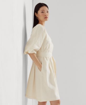 【Ralph Lauren】Belted Linen Bubble-Sleeve Shirtdress ワンピ Lauren Ralph Lauren Women's Belted Linen Bubble-Sleeve