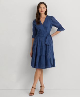 Lauren Ralph Lauren - Women's Tie-Front Cotton Voile Surplice Dress