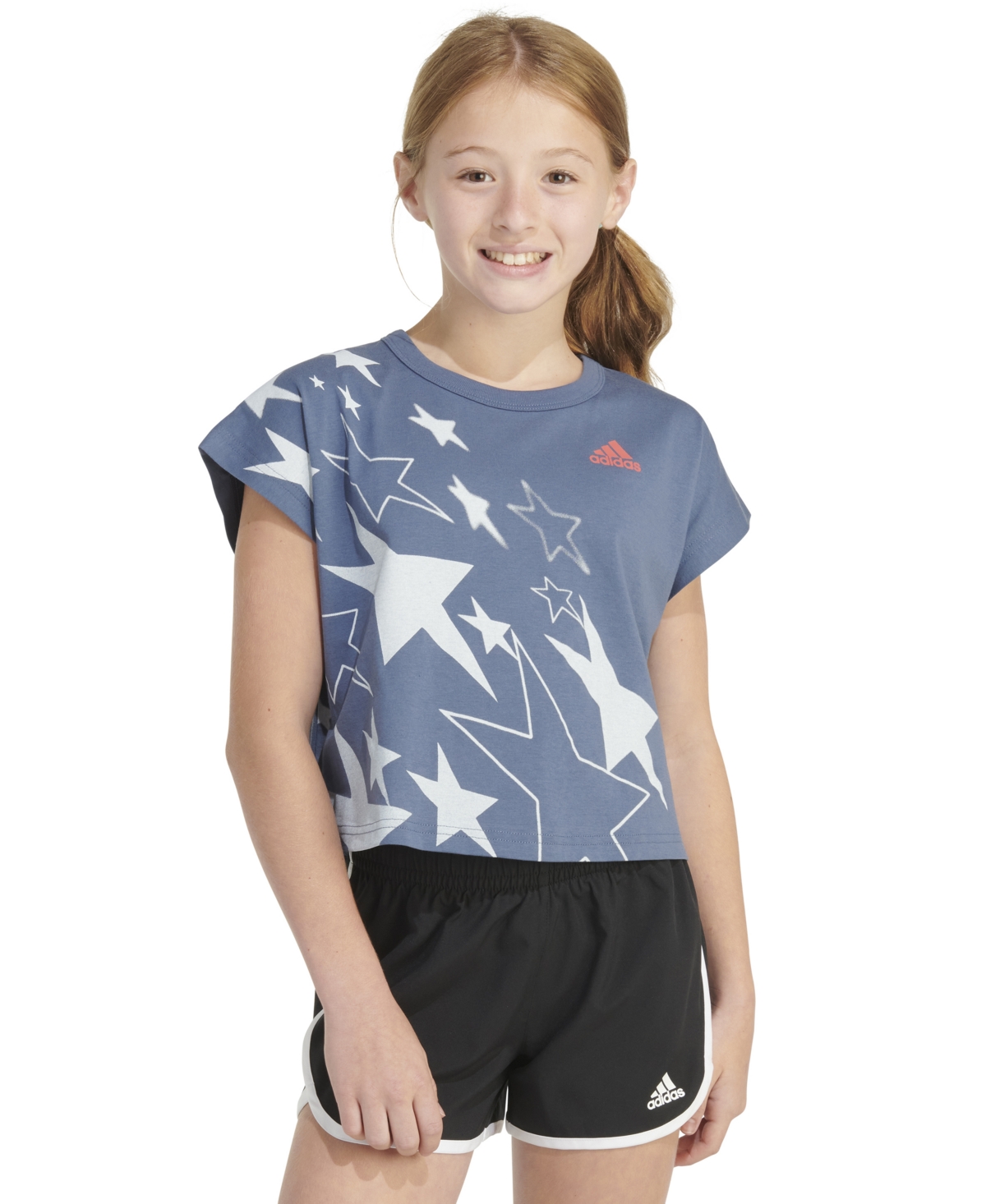 Shop Adidas Originals Big Girls Cotton Stars Graphic T-shirt In Preloved Ink
