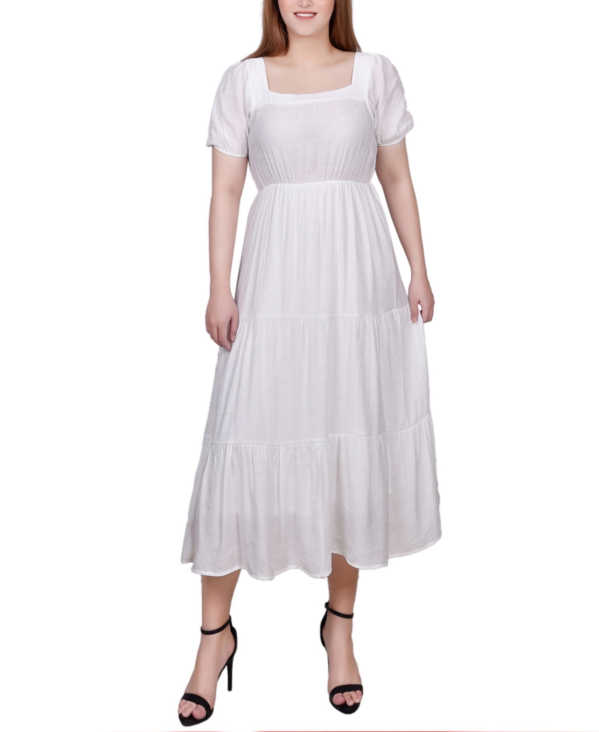 Ny Collection Petite Short Sleeve Tiered Midi Dress