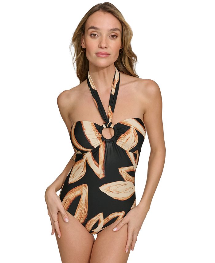 PARAMIDONNA Women Rene Beige Mat Bandeau Ring One-Piece Swimsuit